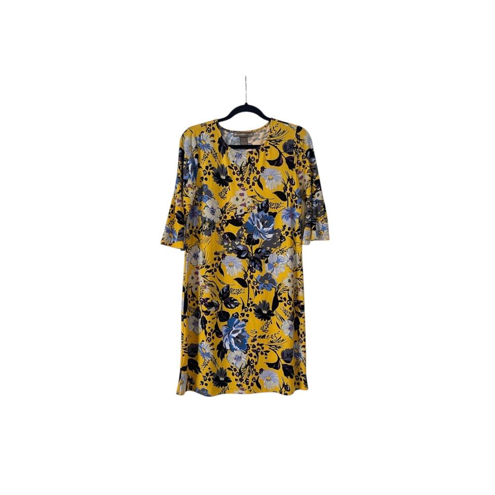 Alexandra + Oak Yellow And Blue Floral Bell Sleeve Dress Medium